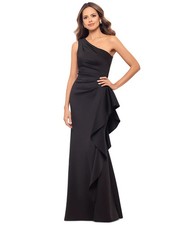Xscape Petite Gathered-Waist One-Shoulder Evening Gown - Black Size 8P