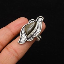 Silver Sheen Obsidian Gemstone 925 Sterling Silver Jewelry Ring Size 7.5