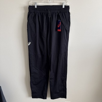ASICS Mens Large Team Rain Pants Black Zip Ankle Windproof Water Resistant NEW