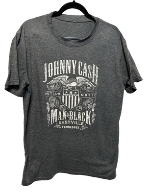 Johnny Cash T-Shirt Man in Black Nashville TN Short Sleeve Men's Size L Gray