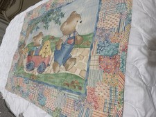 Vintage Teddy Bear Baby Quilt Patchwork Nursery Blanket Cottagecore Worn Look