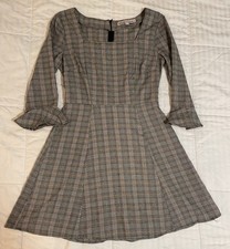 Gypsies Moondust Plaid Mini Dress Womens Sz M  Fit Flare 3/4 Length Bell Sleeve