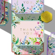 100 Pack Floral Die-Cut Gold Foil Thank You Cards with Envelopes  4.25'' x 5.5'