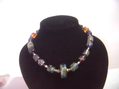 MASSIVES SILBER - UNGLAUBLICHE MUNDGEBLASENE MURANOGLAS HALSKETTE - WUNDERSCHÖN - 16,5'' - INVESTIEREN