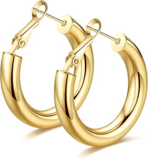 Gold Hoop Earrings for Women Chunky Hoops 14K Gold Plated Thick Hollow Tube Ligh