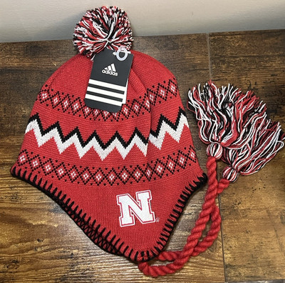 Adidas Nebraska Cornhuskers Red Winter Braided Tassel Knit Pom Beanie