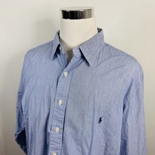 Polo Ralph Lauren 18.5 34/35 BIG Dress Shirt 100 Cotton Blue White Striped