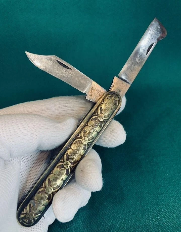 Navaja Plegable Soviética Latón Diseño Floral 2 Herramientas Moscú Regalo URSS Foto 4 de 4