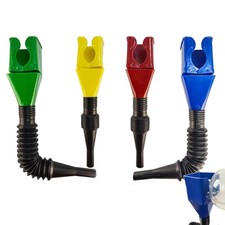 4pc Clip-On Fuel Funnels Hands-Free Oil Change Set, Retractable Hose, No Spill