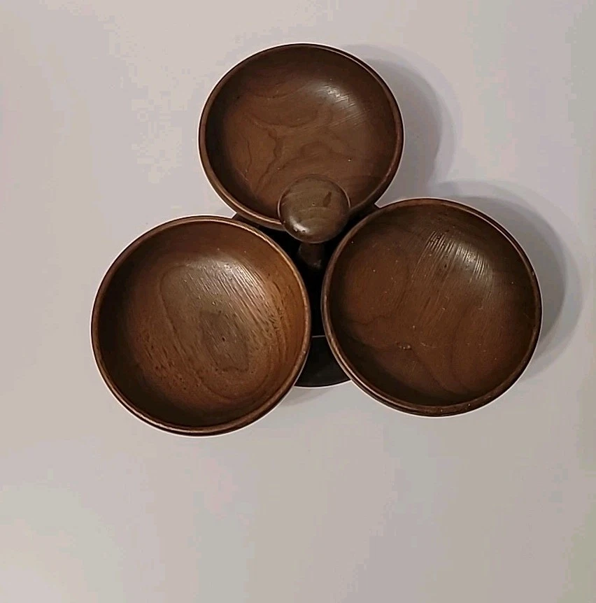 Quality wooden spinning nibbles tray black walnut USA lazy susan mid-century - Image 4 of 4