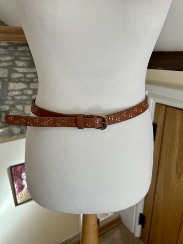 Hobbs Leather Studded Slim Belt Brown Size Medium Adjustable