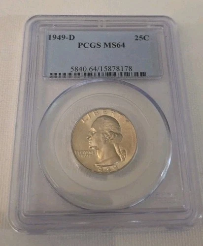 1949-D Washington 25C 90% Silver Quarter PCGS Certified MS64 - 250605