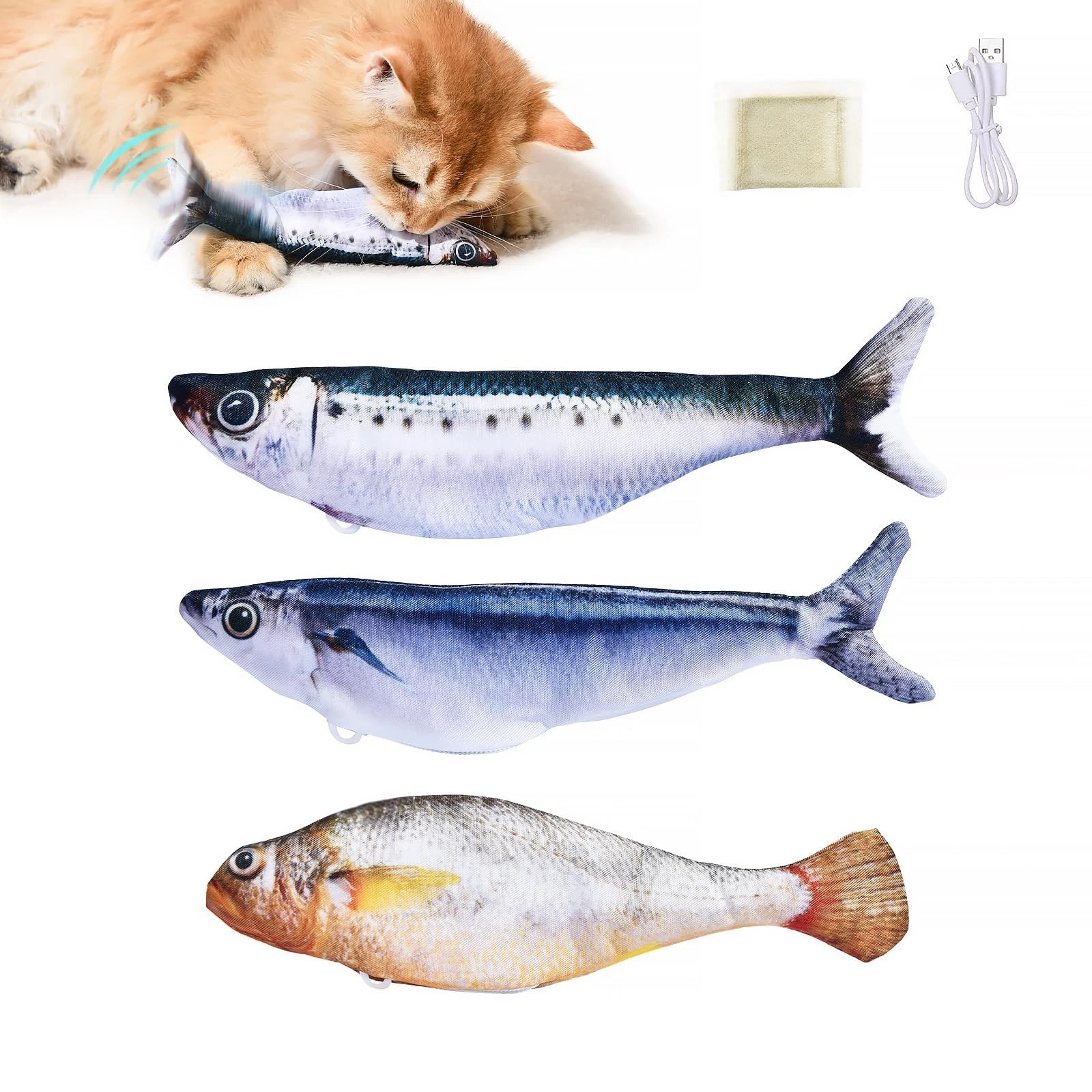 Bite-Sized Realistic Flopping Fish Cat Toys, 3 Pack, Interactive Cat Toys for...