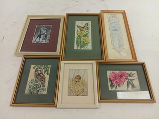 Set of 6 Framed Cash's Embroidered Silk Wildlife Floral Prints Wall Art Preowned