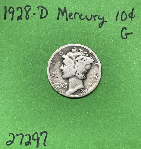 1928-D Mercury Dime 10c Good 90% Silver See Pictures