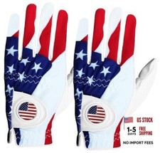 Golf Gloves Men Right Handed Golfer Medium Worn on Left Hand White USA Flag