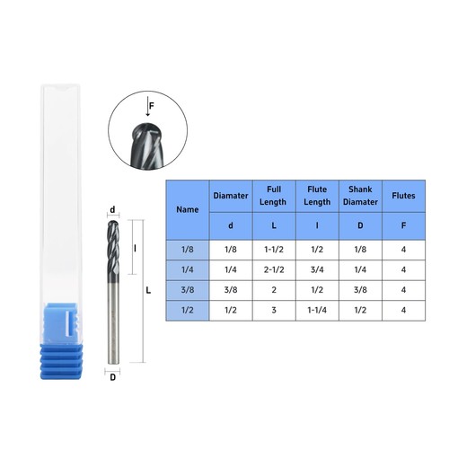 5PCS 1/8'' Ball Nose Carbide End Mill,4 Flute End Mill Bits, AlTiN - BlackNan... - Bild 2 von 7