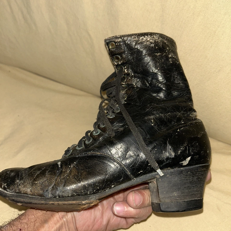 Botas antiguas victorianas eduardianas de cuero con cordones para mujer zapatos que necesitan zapatero Foto 4 de 4