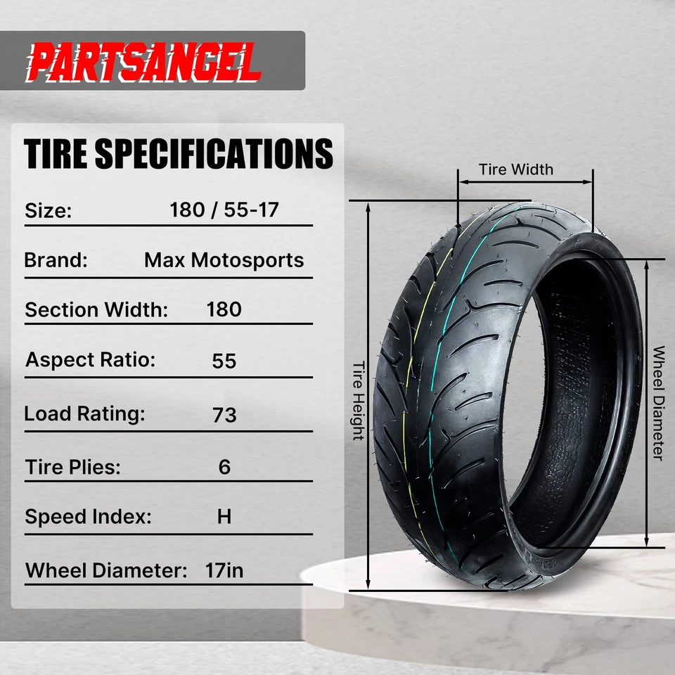 Rear Max Motosports Moto Tire 180/55-17 180 55 17 For YFZ CBR GSXR R6 CBR — 第 2/4 张图片
