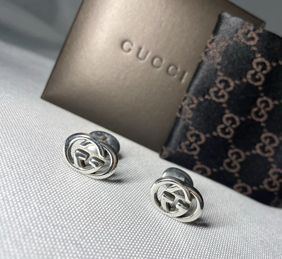 Autentici gemelli Gucci ad incastro doppio logo G GG argento sterling 925 - Immagine 4 di 4