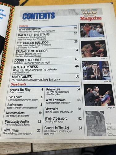 WWF Magazine August 1991 British Bulldog Ultimate Warrior Andre the Giant WWE - Picture 4 of 10