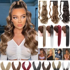 Magic Tape Ponytail Clip In Hair Extensions Wrap On Pony Tail One Piece as Human