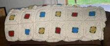 Handmade Granny Square Afghan Throw Blanket Hand Crochet 3D Flowers 51" x 70"