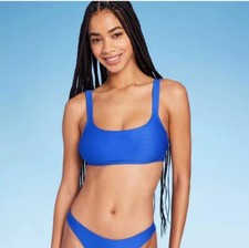 NWT Wild Fable sz S 4-6 Blue Textured Bralette Bikini Top Women's Scoop TT16