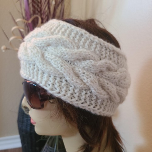 Handmade Women's Cable Knit Headband Off White One Size - Imagen 2 de 9