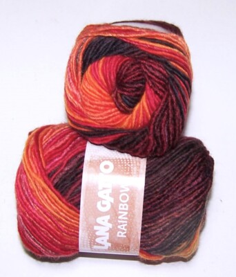 10 balls Lana Gatto RAINBOW Gradient Wool Blend DK Yarn #8068 RED ORANGE BLACK