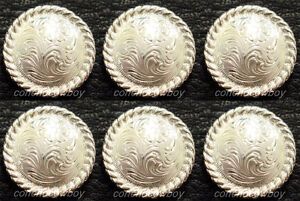 Set of 6 WESTERN BRIGHT SILVER ROUND ROPE EDGE SADDLE CONCHOS 5/8" screw back