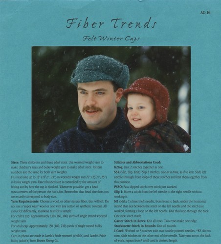 Fiber Trends Knitting & Felting Pattern AC-16 Felt Winter Caps Children - Adult - Picture 3 of 3