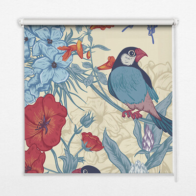 Fenster Jalousie Easy fix Schnurzug Zugrollo Innenrollos Vögel unter Blumen
