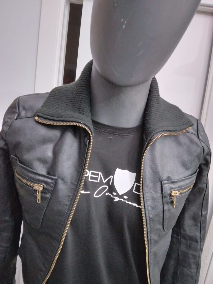 OVS Genuine Leather Jacket Used Women BLACK Size 42 XYC1053L OVS Genuine Leather Jacket Used Women BLACK Size 42 XYC1053L