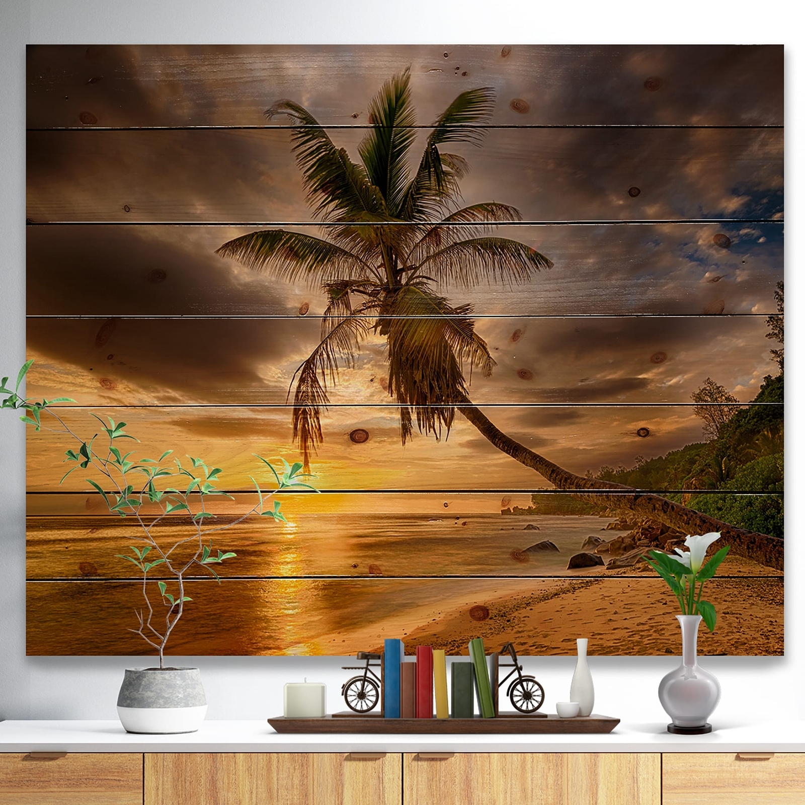 Designart 'Beautiful Sunset Over The Sea' Nautical & Coastal Wood Wall Art -