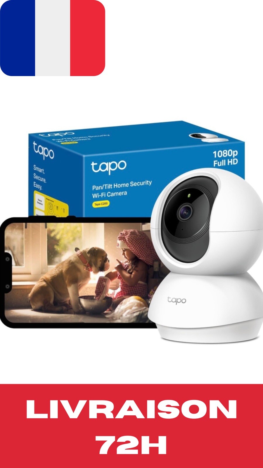 Caméra surveillance wifi intérieur 360 degrés 1080p avec vision nocturne blanche