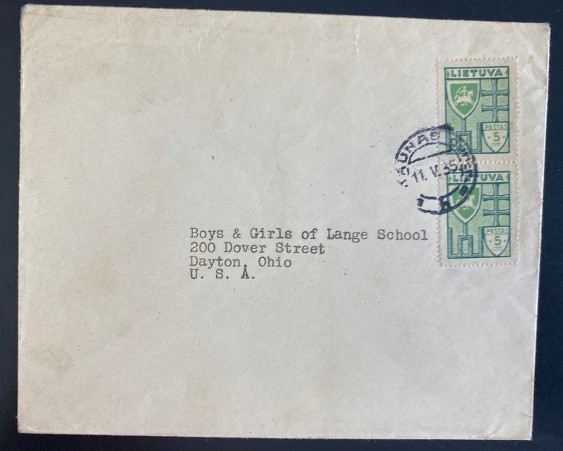 1935 Kaunas Lithuania Cover To Boys & Girls of Lange school Dayton OH Usa