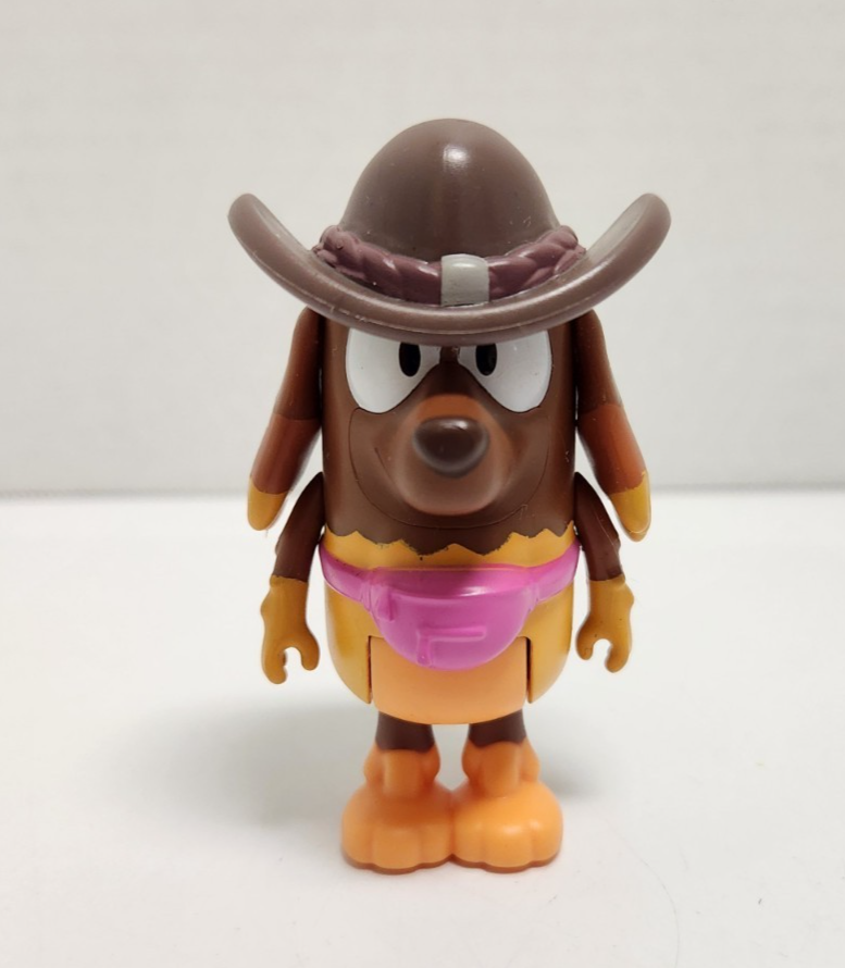 Bluey Puppy Pony Lady statuina biscotti posabile cappello cowboy rosa marsupio