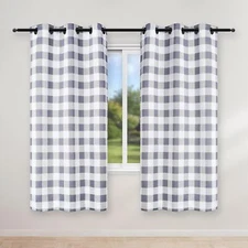 Simple Deluxe Buffalo Plaid Blackout Panels| 37" W x 63" L, White and Gray 