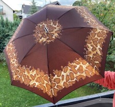 Vintage Knirps Folding Umbrella Germany Brown Floral Nylon w/ Case
