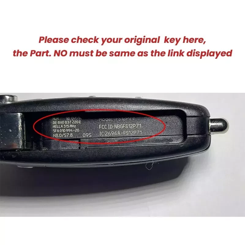 8V0 837 220 E Keyless Remote Key Fob 315MHz for Audi A3 2013 14 -2017 MQB48 Chip Foto 2 de 4