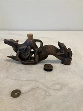 Vtg Carved Asian Japanese Frog Deer Chalk Line Carpenters Tool