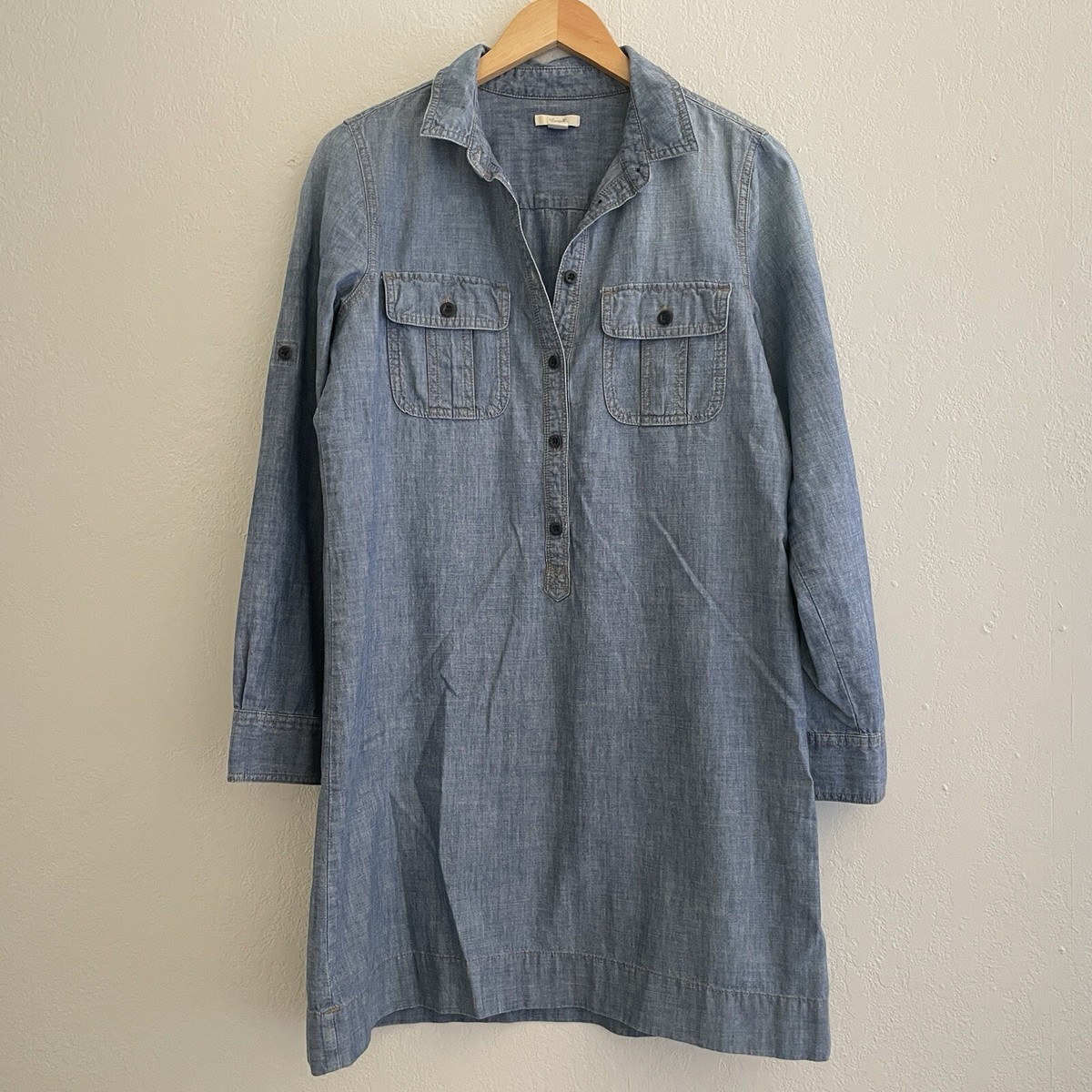 J. Crew Denim Button Front Shirt Dress Womens Size 8 Light Wash Blue Long  Sleeve