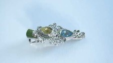 Small blue and golden yellow stone metal alligator hair clip for fine thin hair
