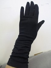 VTG LADIES GLOVES LONG RUCHED BLACK DRESSY HANSEN NYLASUEDE, SIZE 6 1/2, NICE