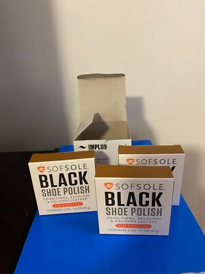NEW BOX OF 3 SOF SOLE BLACK SHOE POLISH-1.5 OZ.
