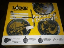 NEW LODGE CAST IRON WILDLIFE SERIES 5 PIECE SET SEASONED CUSTOM DESIGNED COOKING