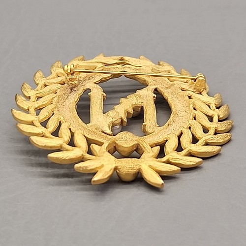 Napolean Laurel Brooch Vtg Wreath Textured Matte Gold Tone Black Enamel 2.5" - Picture 8 of 12