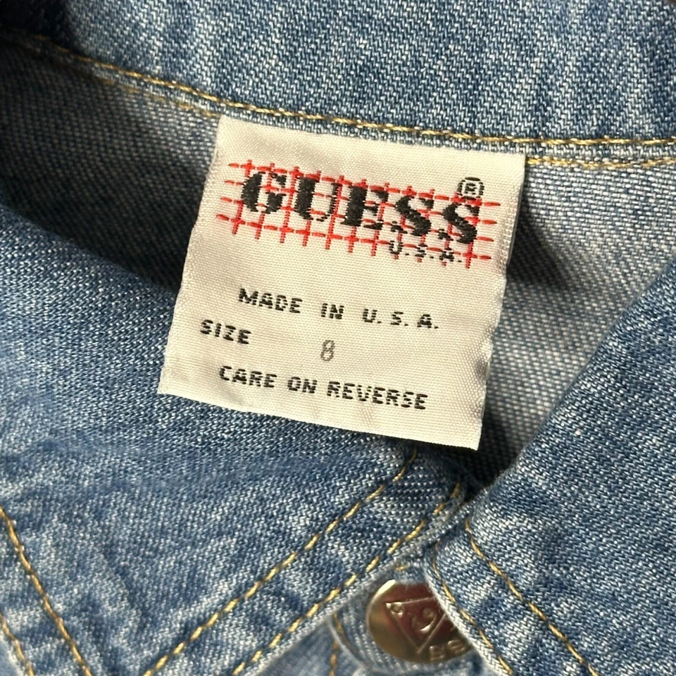 VTG Guess Denim Dress Size 8 Blue Girls Long Sleeve Collared Cotton - Image 4 of 4