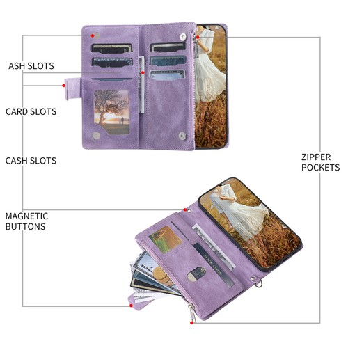 For iPhone 16 15 14 13 12 11 Pro Max 8 Plus Flip Leather Wallet Case Cover Strap - Picture 50 of 81